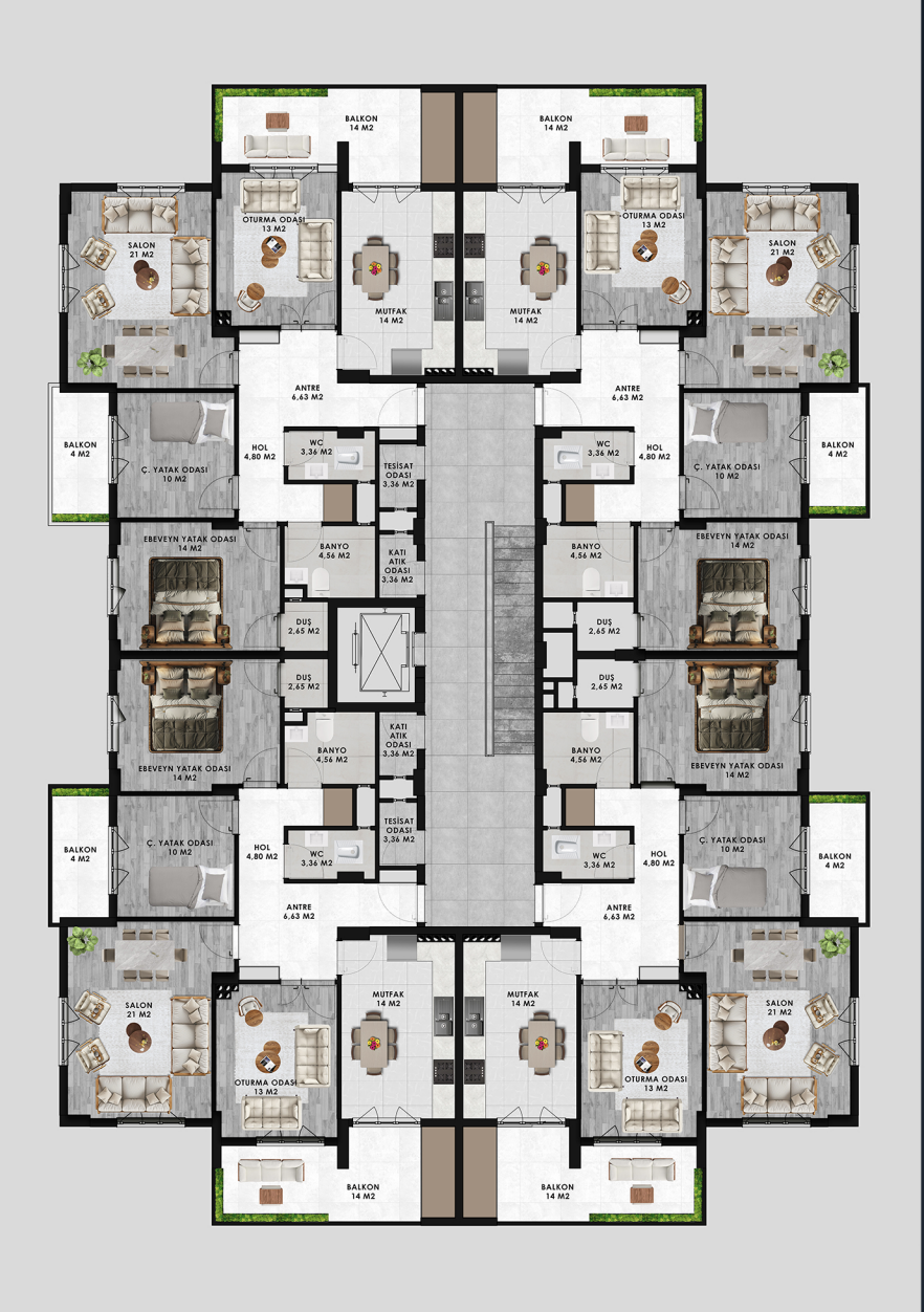 140m2 3+1 Daire Kat Planı